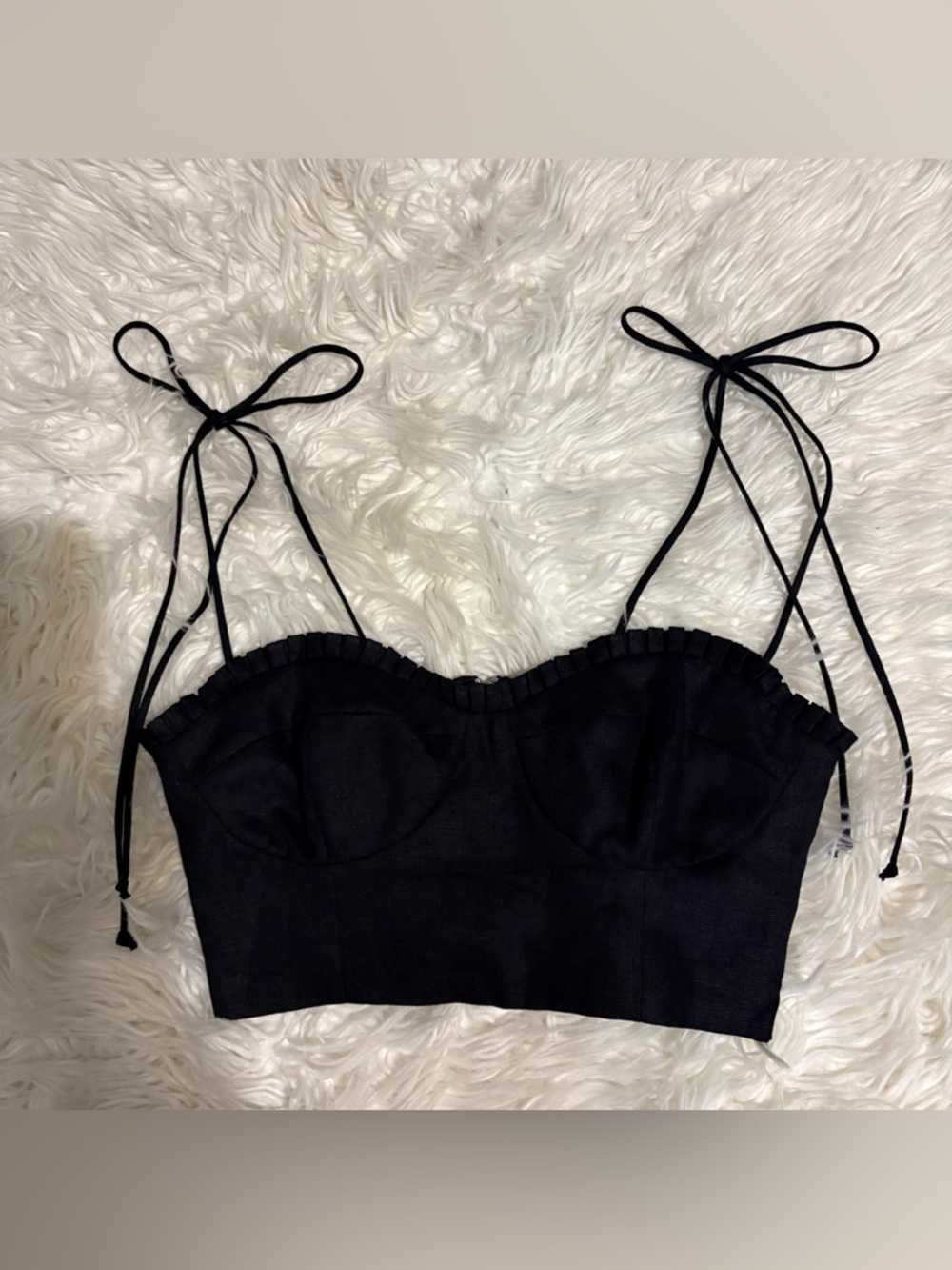 Reformation Black  Ruffle Tie-Shoulder Bustier Crop top size 2